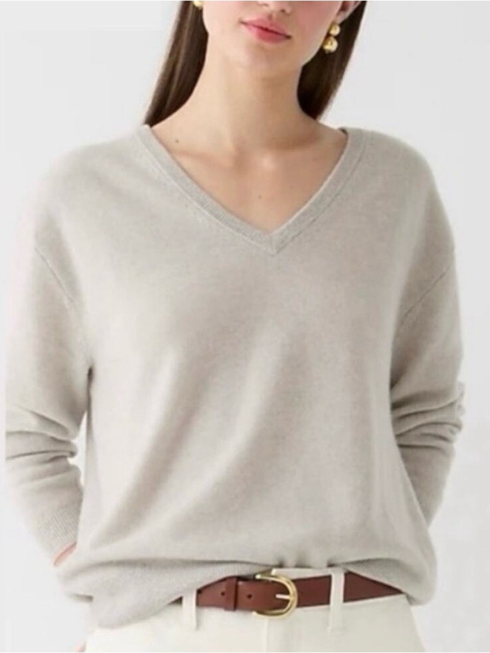 J crew women’s medium 100% cashmere v neck relaxed sweater gray capsule minimal